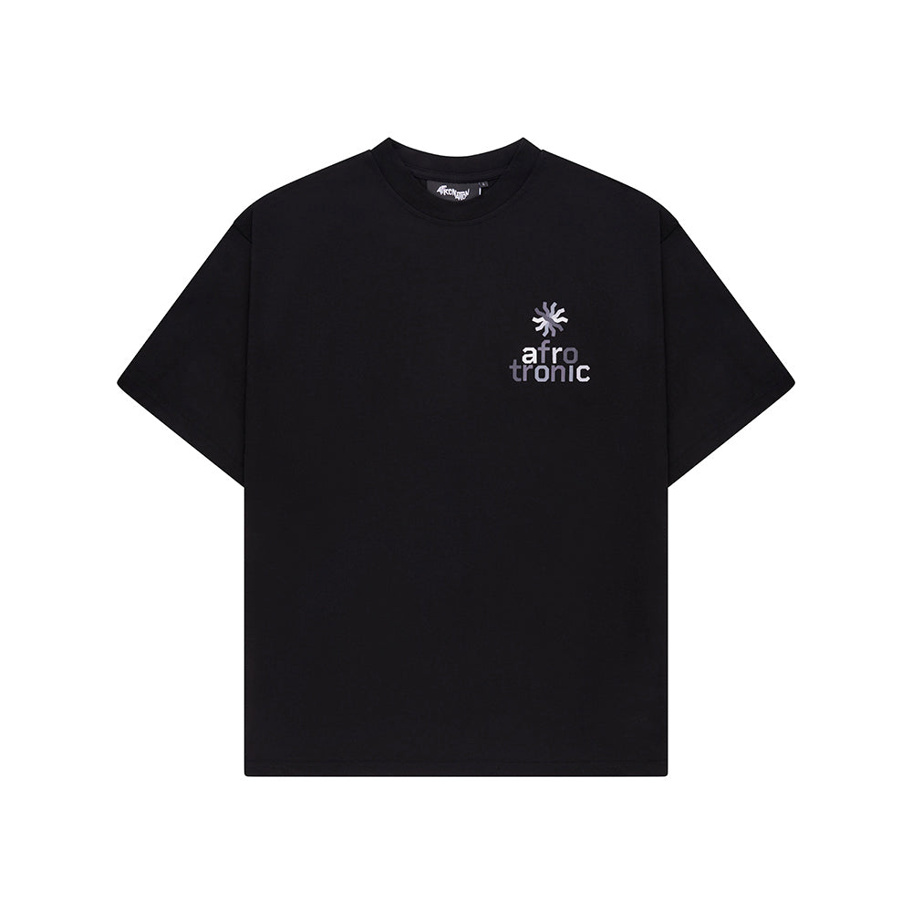 Afro Tronic Silver Wheel Black T-Shirt